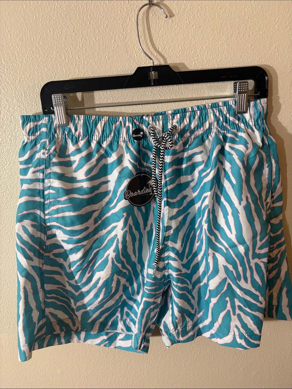 Boardies Men’s Teal Zebra Print Swim Trunks